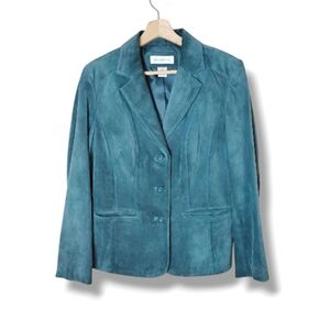 Preston & York Suede Leather Blazer Jacket Deep Teal Single-Breasted Notch Lapel